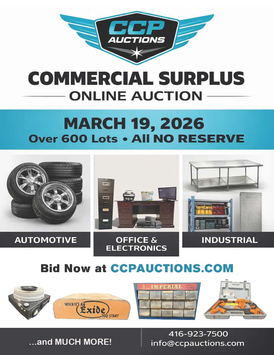 Featured image for “Commercial Surplus NO-RESERVE Online Auction March 19th – Pre-bidding is open!”